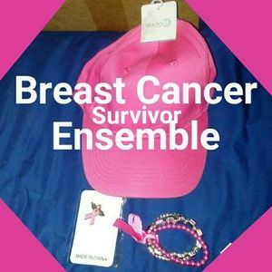 Breast Cancer Survivor Ensemble Hat,Pin & Bracelet
